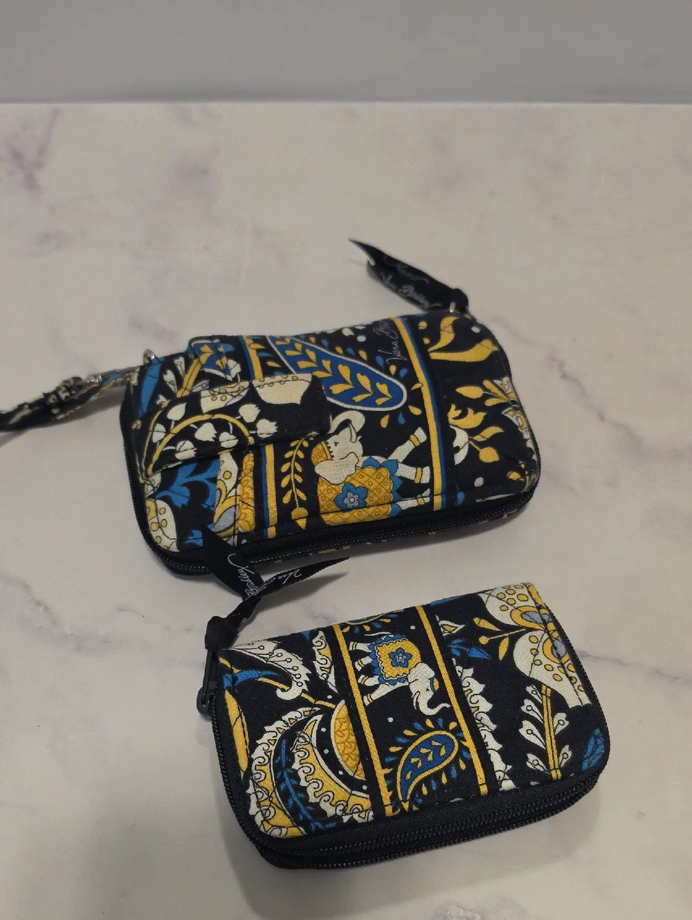 Vera Bradley Quilted Floral Zip Wristlet Wallet - Navy, Yellow & White Set Of 2 - Picture 1 of 9
